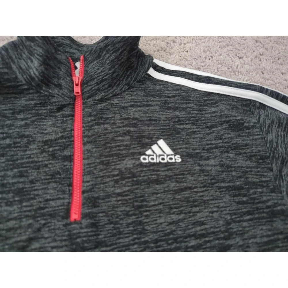 Adidas‎ Sweatshirt Youth Boys S Heather Gray 1/4 Zip Three Stripes Long Sleeve
